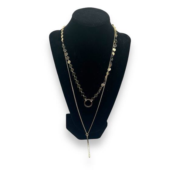 Macy's STYLE & CO Disco Chain Lariat Layered Gold Tone Statement Necklace EUC - Picture 2 of 10